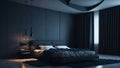 Luxurious bedroom interior with dark gray walls. Royalty Free Stock Photo