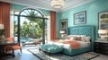 Luxurious bedroom with pool view Royalty Free Stock Photo