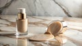 Luxurious beige foundation spilled on elegant marble surface, showing creamy texture and smooth application. Generative AI Royalty Free Stock Photo