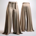 Luxurious Beige Women\'s Wide Leg Pants With Detailed Hyperrealism