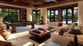 Luxurious Billiards Room with Pool View and Comfortable Seating Royalty Free Stock Photo
