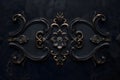 luxurious black background with decorative swirls and floral ornaments in Baroque style,with copper details ,classic elegant Royalty Free Stock Photo