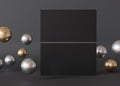 Luxurious black business cards with reflective silver and gold spheres on a dark background, ideal for premium branding Royalty Free Stock Photo