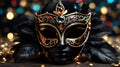 Mystical Elegance in black and gold mask. Generative AI