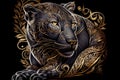 Luxurious Black And Golden Panther Isolated On Black Background - Generative AI
