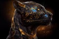 Luxurious Black And Golden Panther Portrait On Dark Background - Generative AI