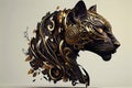 Luxurious Black And Golden Panther Portrait On White Background - Generative AI