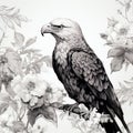 Luxurious Black And White Eagle Perched On Floral Branch