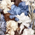 Luxurious Blue And Brown Iris Flowers Vector Graphic On Black Background