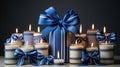 Luxurious Blue Candle Gift With Indigo Bow For New Year\'s Day