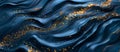 Luxurious blue fabric waves with golden sparkles