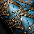 Luxurious Blue And Gold Armor Design With Photorealistic Details