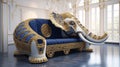 Luxurious Blue And Gold Elephant-inspired Futuristic Sofa