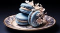 Luxurious Blue Macaron With Intricate Floral Details