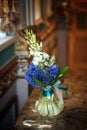 Luxurious bouquet with beautiful blue hyacinths in gorgeous interio