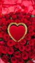 Luxurious Bouquet of Red Roses With a Golden Heart Frame Royalty Free Stock Photo