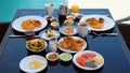 Luxurious breakfast spread at resort with