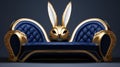 Luxurious Bunny Chair: Futuristic Classical Style Sofa In Navy, Gold, And White Royalty Free Stock Photo