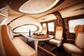 luxurious cabin, with leather seats and sleek design, for high-class travel experience