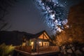 luxurious cabin with private hot tub and views of the starry night sky