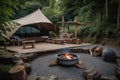 luxurious campsite with private hot tub and fireplace