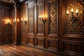 Luxurious carved wooden wall paneling interior Royalty Free Stock Photo