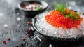 Luxurious caviar presentation served on ice with elegant accompaniments Royalty Free Stock Photo