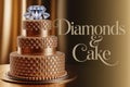 Luxurious chocolate cake adorned with diamonds on a golden background Royalty Free Stock Photo