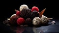 Luxurious Chocolate Coated Strawberries And Raspberries - Exotic Spherical Sculptures Royalty Free Stock Photo