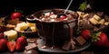 Luxurious Chocolate Fondue - Sweet Romance - Indulgent and Tempting - Dessert Lover\'s Fantasy