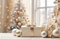 Luxurious Christmas Elegance: Gift Boxes and Ornament Decorations in White-Golden Warm Tones