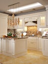 Luxurious Classic Baroque Kitchen and Dining Room Royalty Free Stock Photo