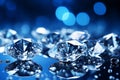 Luxurious classic diamonds sparkling on elegant blue background for jewelry ads and blogs Royalty Free Stock Photo