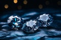 Luxurious classic diamonds sparkling on elegant blue background perfect for jewellery ads and blogs Royalty Free Stock Photo