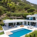 199 A luxurious coastal mansion with panoramic ocean views, infinity pool, and private beach access, offering the epitome of sea Royalty Free Stock Photo