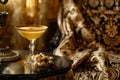 Luxurious Cocktail Hour With Gold-Rimmed Glass on Table