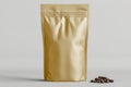 Luxurious coffee brand elegant paper bag mockup with brown packaging and label, dark coffee beans