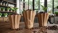 Luxurious coffee brand elegant paper bag mockup with brown packaging and label, dark coffee beans