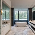 3 A luxurious, contemporary bathroom with marble tile, a glass shower, and a statement bathtub5, Generative AI Royalty Free Stock Photo