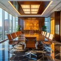 Luxurious corporate boardroom meeting with elegant wood paneling Royalty Free Stock Photo