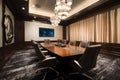 luxurious corporate meeting room with leather chairs, high-end audio/visual equipment, and sleek tabletops Royalty Free Stock Photo