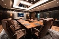 luxurious corporate meeting room with leather chairs, high-end audio/visual equipment, and sleek tabletops Royalty Free Stock Photo