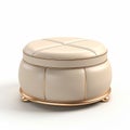 Luxurious Cream Leather Ottoman With Gold Handles
