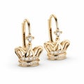 Luxurious Crown Earrings In Gold With Diamonds - Childlike Innocence And Charm Royalty Free Stock Photo
