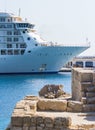 Luxurious cruise ship docked at pier of Rhodes, Greece