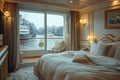 Luxurious cruise ship stateroom with a private balcony and elegant decor. Royalty Free Stock Photo