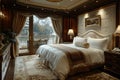 Luxurious cruise ship stateroom with a private balcony and elegant decor. Royalty Free Stock Photo