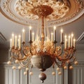 A luxurious crystal chandelier with multiple cascading tiers of sparkling lights,
