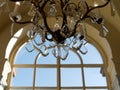 Luxurious crystal chandelier in a room.