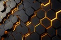 A luxurious 3D background with a tiled pattern of golden hexagons set against a deep black backdrop.